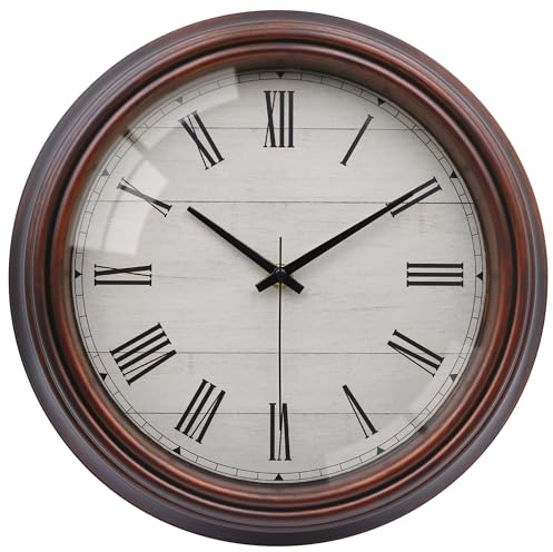 VIKMARI Wanduhr 30cm Ohne Ticken - Leise Vintage für Wohnzimmer & Küche | Geräuschlose Landhausstil Wanduhr (30cm), römische Ziffern & gehärtetes Glas. Perfekte Wanddeko für Wohnzimmer und Küche.