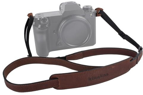 MUZIRI KIINOKOO Correa de cuero genuino con cinturón de nylon - Correa ajustable con anillos triangulares para la mayoría de cámaras digitales - Longitud 90 cm a 140 cm, café, Long