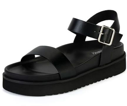 Yavero Womens Platform Sandals Open Toe Summer Sandals Low Wedge Sandals Black 10