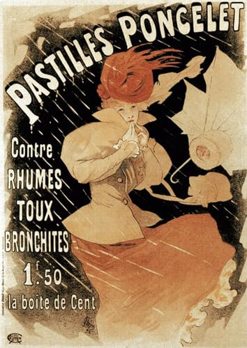 PMEFGJDPE Célèbre Imprimer l'affiche Murale Tableaux Affiche pour Pastilles Poncelet un remède contre le rhume et la bronchite de Jules Cheret Animaux Art Posters Pour la Décoration de Bureau 60x90cm