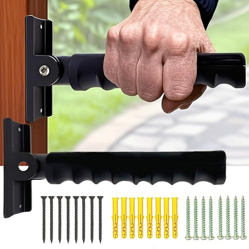 2 Packung 9,06 Zoll Tür/Treppe Klapphandlauf, Safety Assist Anti-Rutsch-Griff für Senioren, Senioren, Behinderte und Verletzte, Schwarz
