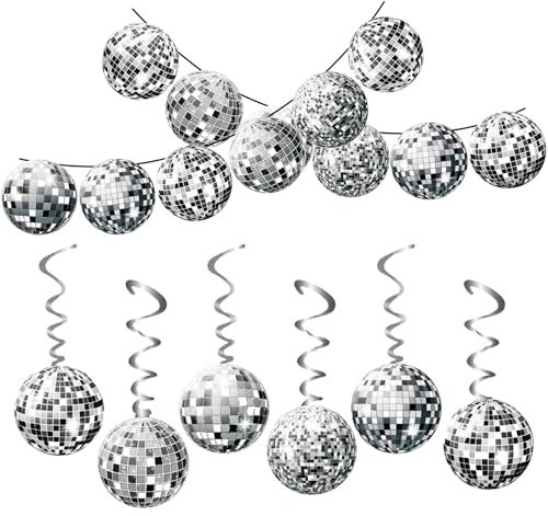24 Stück Discokugel Deko Girlande mit Banner Disco Spiral Ornament 70er Retro Disco Deko Party Set für Tanzparty, Geburtstag, Jubiläumsfeier