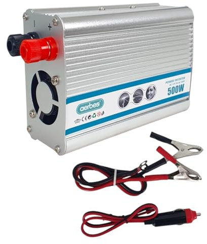 Inversor de Corriente para Automóvil, DC 12V-AC-220V Transformador de Onda Sinusoidal Pura, Onda Sinusoidal Fuente de Alimentación para Automóvil, Caravana, Camping. (500W Color Plata)