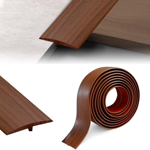 Hengrongshen Profilé de transition en T, autocollant, 5 cm × 3 m, pour seuils de porte et sols de raccordement, pour carreaux de sol stratifié, grain de bois marron