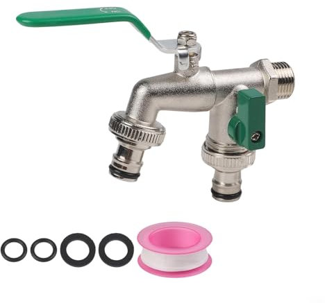 Rubinetto resistente a doppia uscita per tubi, irrigatori e barili di pioggia