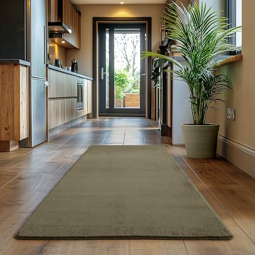 SIMPEX Läufer Teppich Grün 80x150 cm Waschbarer Kurzflor Teppich, rutschfest & weich, modernes einfarbiges Design für Schlafzimmer, Küche & Flur