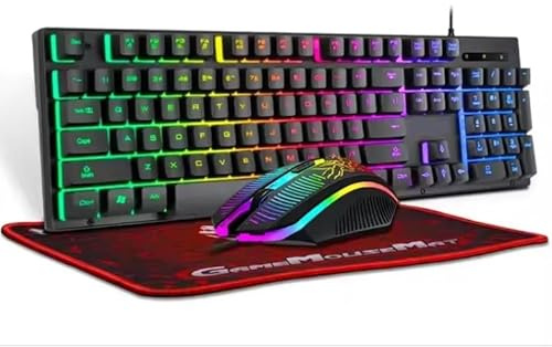 Western Gadget 3-in-1 RGB Gaming Combo – LED Backlit UK Keyboard, 7-Color RGB Mouse, Large Anti-Slip Pad – USB Wired Set for PC Gamers, Windows/Mac Compatible