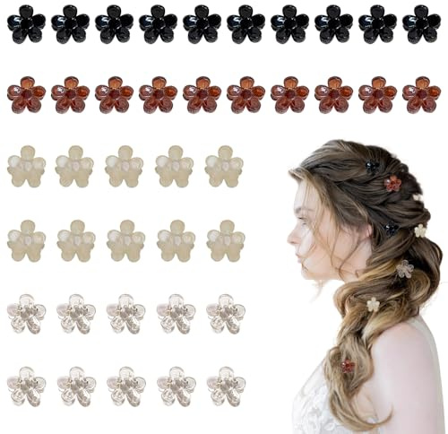 TRKETK 40 Piezas Pinza para el Pelo con Flor Pequeña Mini Clips para el Cabello Pinza para Cabello de Agarre Antideslizante Claw Clips Lindo y Dulce Accesorios de Cabello para Mujere