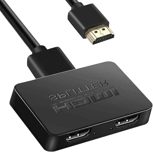 Hdmi Splitter 1 in 2 Out - 4K Hdmi Splitter for Dual Monitors with 1.5M Gold Plated 4K Cable, Adapter for DVD PS4 Switch, HDTV, Laptop, Monitors, Blu-ray DVD, STB, Just Duplicate/Mirror Screens