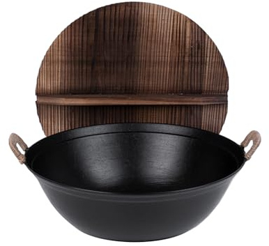 Padella in ghisa, padella in ferro a doppio orecchio, tradizionale vecchio stile, wok in ferro per uso domestico, adatta per fornelli a gas, 36 cm