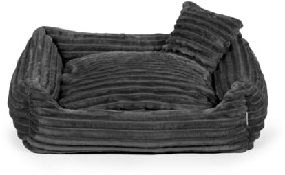 Gutekissen® Hundebett Dream – Flauschiges Hundekissen für kleine & große Hunde – Waschbares Haustierbett aus gestreiftem Stoff mit Füllung aus Polyurethanschaum (Dunkelgrau, S - 65x55)