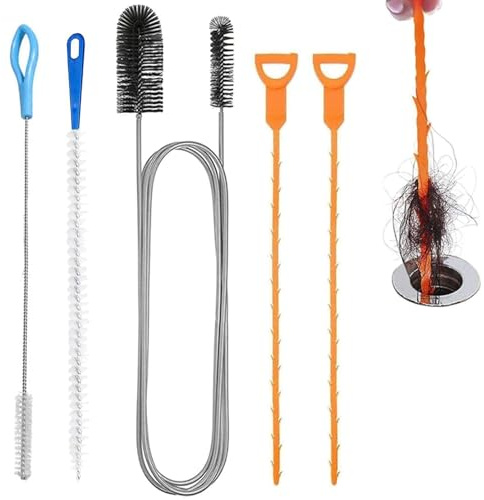 Drain Unblocker Cleaner Brush Tool, 5Pcs Shower Drain unblocker, Long Thin Cleaning Brush, Pipe Cleaners Plumbing, for Toilet, Kitchen Sink, Bathroom Tub