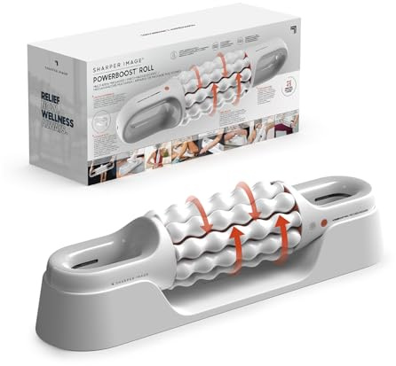 Sharper Image Powerboost Roll - Multi-Area Massage Roller with 6 Intensities, Handheld Deep-Tissue Muscle Roller for Legs, Back & Calf, Electric Handheld Massagers for Whole Body Recovery & Relief