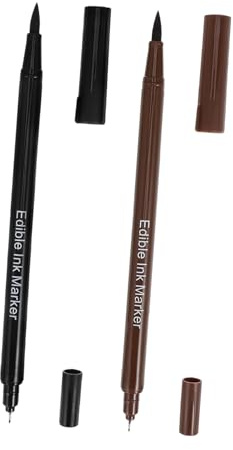 WATIIFUFU 2 Pezzi Pennarelli Alimentari per Decorare Biscotti e Dolci Nero e Marrone Pennarelli Commestibili per Glassa Fudge Torte e Strumento di Colorazione Alimentare Facile da Usare