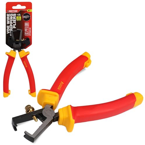 DEKTON VDE Wire Stripping Pliers 6 | 1000v Ac Insulated Safety Tool | Adjustable Opening Stop & Brass Screw | Ergonomic Dual Compound Handle | Precision Wire Stripper for Electricians