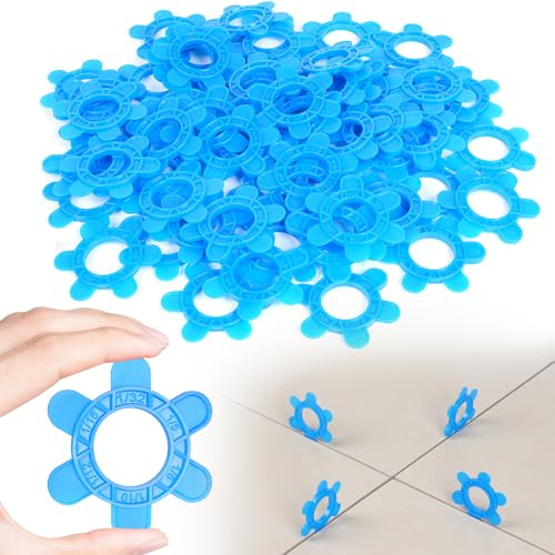 100 Stück Sechseck-Fliesenabstandshalter, 6-in-1, wiederverwendbare Ausgleichsscheiben (1mm 1.5mm 2mm 2.5mm 3mm 5mm) perfekt für Boden-, Wand- und Küchenrückwandverlegung(100 Stück blau)