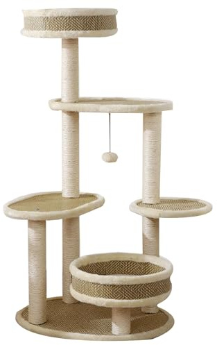 Multi Level Large Cat Tree, Pussy Climbing Frame Bed Furniture, Natural Solid Wood Scratching Post with Top Perch, Entertainment Playground Furniture for Indoor Cats Kittens(60cm)
