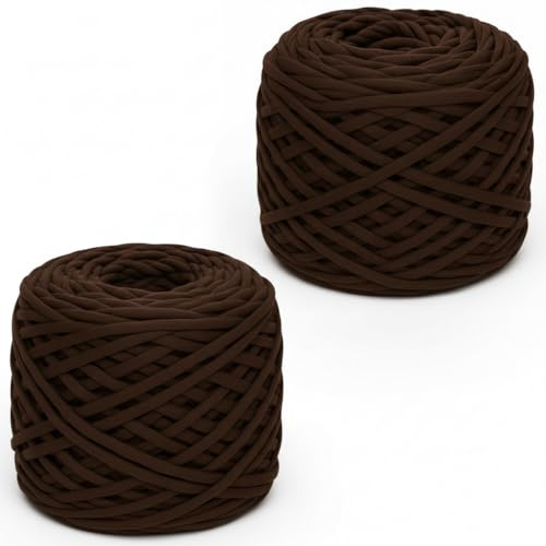 Xtrillogen 2x300g Tshirt Garn,Dicke Häkelgarn für Taschen,Baumwollgarn zum Häkeln,Chunky Yarn,Strickgarn,Textilgarn,für Gehäkelte Taschen,Körbe,Decke,Mützen,DIY-Bastelarbeiten (Kaffeebraun)