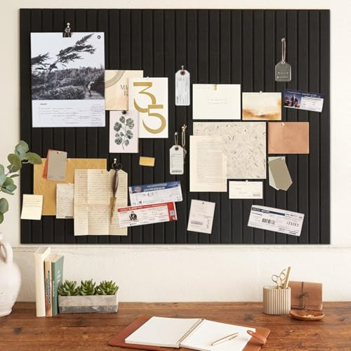 Große Filz Pinnwand Schwarz Selbstklebend, 90 x 60cm pinnwand modern | 0,9cm dick vision board set, fotowand korkplatte pegboard memoboard filzplatten pinwand modern für Büro Küche kinderzimmer