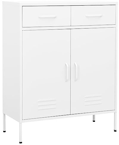 Tomostar Aufbewahrungsschrank aus Metall, Büroschrank, Metall, Aufbewahrungsmöbel, Weiß, 80 x 35 x 101,5 cm, Stahl