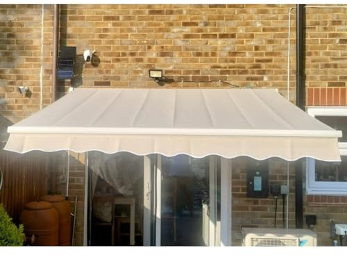 Retractable Garden Awning Replacement Fabric Waterproof Polyester Cover for Umbrella Windows Doors & Patios (White 4 x 1.5 m)