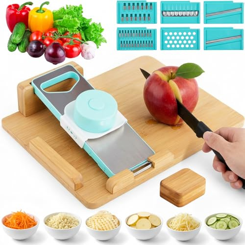 One-Handed Cutting Board - Adaptive Chopping Board Set, with Bread Stops and Spikes, 6 Interchangeable Blades, Easy to Clean, Ideal Gifts for Senior