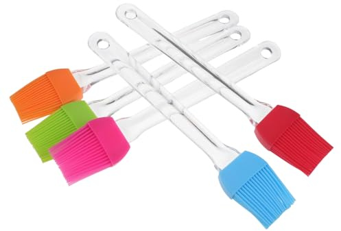 WEKADRIN Pennello da Imbastitura per Barbecue in Silicone Resistente al Calore con Manico Trasparente Set da 5 Pezzi Multicolore per Cucina Forno e Griglia Spazzola per Olio Burro e
