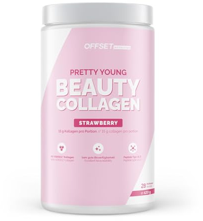 OFFSET Nutrition Kollagen Strawberry Hydrolysat Pulver Plus 420G [mit Biotin, Vitamin C & mehr] - Peptide Typ 1 & 3-15G Collagen pro Portion - Geschmacksneutral - mit 13,3G Eiweiß pro Portion