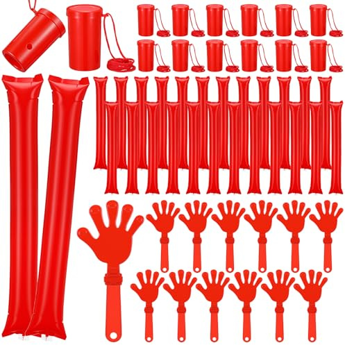 Rotatingpals 48 Pcs Cheering Noisemakers Set Included 12 Pcs Mini Air Horns Noisemakers 12 Hand Clappers 24 Thunder Sticks for Birthdays Sporting Events(Horn,Red)