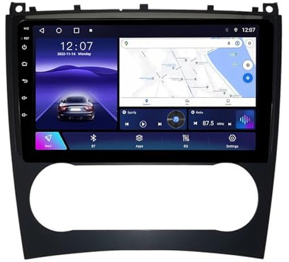Autorradio Doble DIN de 9 Pulgadas con CarPlay y Android 14, Pantalla táctil para Mercedes Benz Clase C W203 W209 (2004-2011), Bluetooth, AHD, cámara de visión Trasera, navegación GPS, SWC