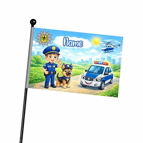 Ferocity Personalized Police Bicycle Safety Flag with Pole for Kids with Name for Bike Trailer 120 cm Adjustable & Reflective Safety Pennant Bike Accessory for Scooter or Go-Karts [164]