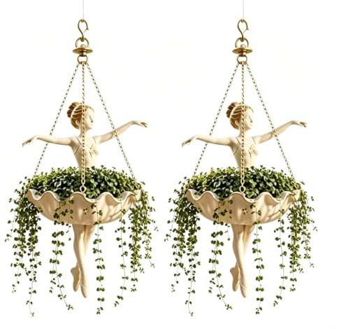 Suspension de Jardinière de Danseur de Ballet, Support de Plantes Ballerine Fantaisiste avec Chaînes en Métal, Pot en Résine pour Succulentes, Vignes, Lierre, Plantes Araignées