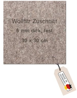 Wollfilz Zuschnitt (Industriefilz) grau meliert 5 mm – 30 x 30 cm – Dichte 0,36 g/cm³ – Hochwertiger technischer Filz – Made in Germany