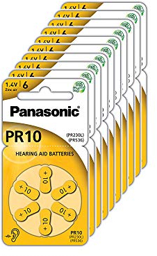 Panasonic PR10 Batterie zinco-aria per apparecchi acustici, Tipo 10, 1.4V, Batterie per apparecchi acustici, 10 confezioni (60 pezzi), gialle