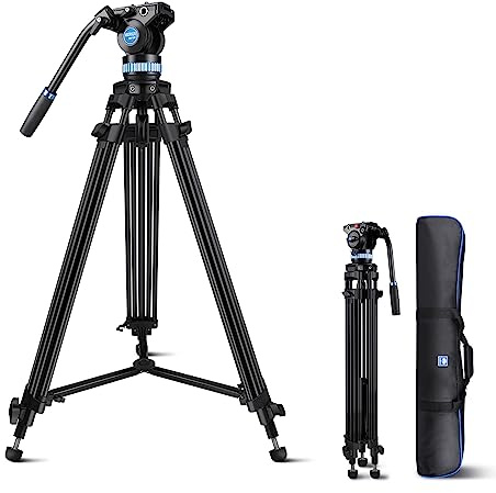 SIRUI AM-15S aluminiumkamera, videostativ med vätskehuvud, 155 cm, professionellt tunglast, kamerastativ/videostativ/tripod kit för kameror, max. belastning 10 kg