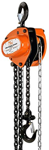 SuperHandy Manual Chain Block Hoist Come Along 1 TON 2200LBS Capacity 10FT Lift Heavy Duty Hooks Commercial Grade Steel for Lifting Pulling Construction Building Garages Warehouse Automotive Machinery