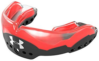 Under Armour, paradenti Gameday Elite per calcio, Lacrosse, basket, hockey, boxe, ecc. Paradenti sportivi, con cinturino staccabile per casco per ragazzi e adulti, colore: rosso