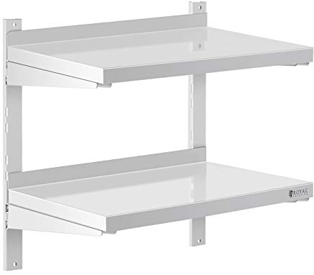 Royal Catering RCWR-600.4 Wandbord 2 Ablagen 40 x 60 cm Regal Edelstahlregal Küchenregal Edelstahl 40 kg