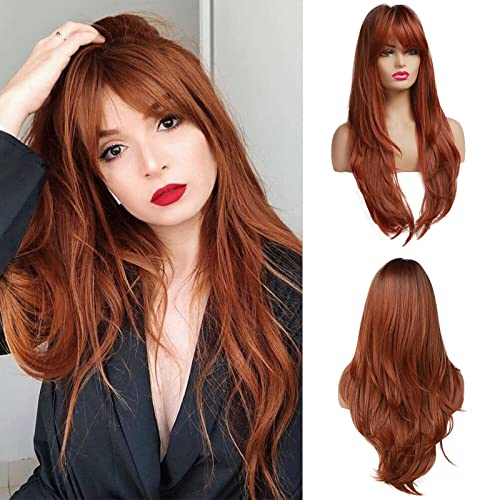 OUFEI Perruques Cheveux Naturels Synthétiques pour Femmes avec Racines Foncées pour Une Utilisation Quotidienne en Soirée -24 Pouces