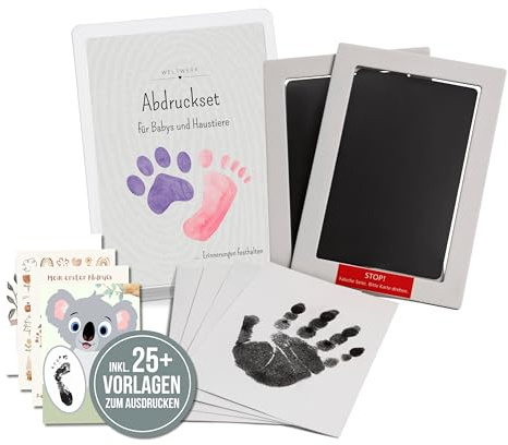 WELTWERK Abdruckset Baby Hand & Fußabdruck [2er Set] Stempelkissen für Neugeborene & Haustiere – ungiftig & sicher – Geschenk zur Geburt & Babyparty – inkl. Vorlagen zum Ausdrucken