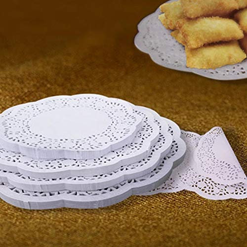 Yulakes 300 Stücke Spitzendeckchen aus Papier,Weiße Elegant Rund Spitze Papier Platzsets,Tortenspitze Papier,Runde Papierdeckchen,Runde Spitze Papiermatten Untersetzer Tischsets 3 Größen