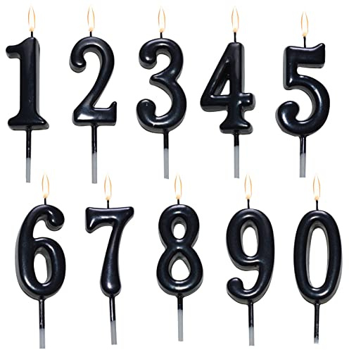 10 Pieces Birthday Numeral Candles, Cake Numeral Candle for Cake Decoration, Number 0-9 Cake Topper Candles Number 0 1 2 3 4 5 6 7 8 9 for Birthday Wedding Anniversary Party Celebration, Black