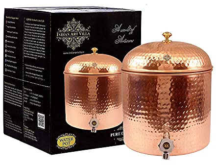 Grand panier AM84 – Réservoir d'eau en cuivre pour conservation de l'eau de cuisine, ayurveda, 7 litres