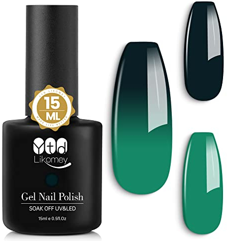 YTD Likomey Color Changing Gel Nail Polish,1 Pcs 15ml Green to Dark Green Mood Temperature Change Colors Thermal UV Nail Gel Polish Home Salon Manicure,WB09