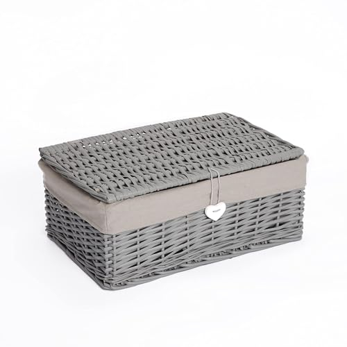Wickerfield Wicker Basket with Lid, Gift Hamper Basket for Christmas, Woven Bathroom Storage Box, Under-bed Storage (Grey, Small)
