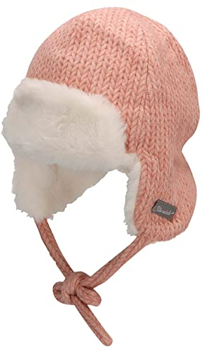 Sterntaler Baby Mädchen Mütze Baby Fliegermütze Strickoptik Mütze - Mütze Baby, Kappe Kinder - mit Ohrenklappen und Bindeband - rosa, 43