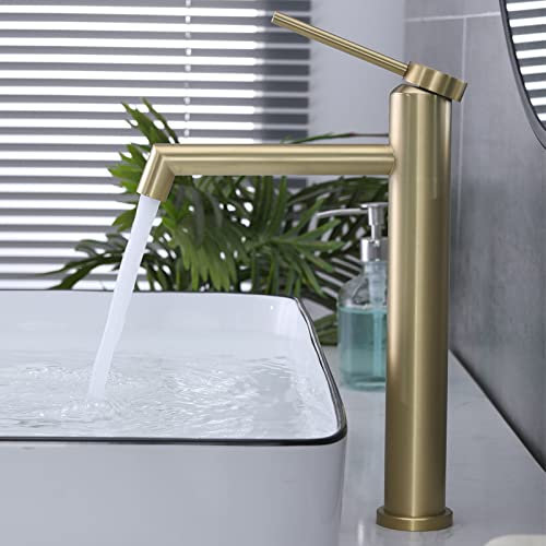 Rubinetto Bagno Lavabo Alto Oro Spazzolato Miscelatore Monocomando per Lavabo Fredda e Calda Regolabile SHANFO M4OK-T