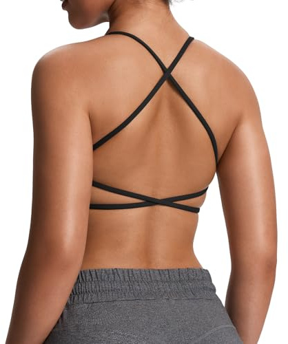 Aoxjox Women's Workout Sports Bras Fitness Trinity Ivy Low Impact Bra Yoga Crop Tank (Black, Small)