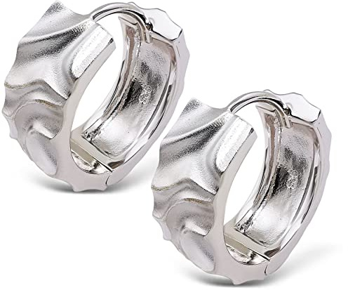 Sternvoll® Damen Creolen aus 925 Sterling Silber Gold Platziert | Premium Ohrringe in gehämmerter Optik