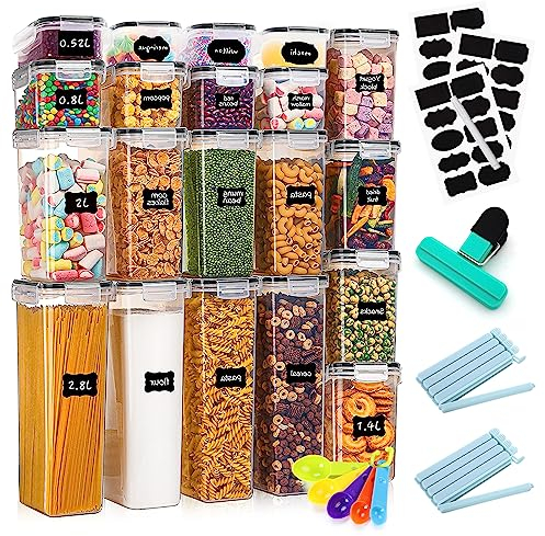 YUTUY Contenitori Alimentari per Cereali Set 20 Pezzi, Ermetici, in Plastica, con Coperchio, Barattoli per Pasta